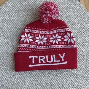 Truly Hard Seltzer Beanie Red White Winter Snowflake Pom Pom Toboggan